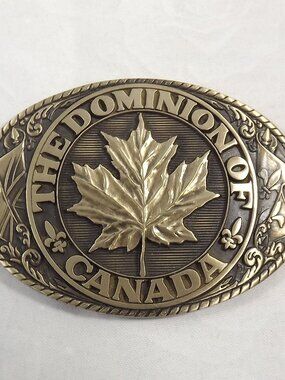 The Dominion of Canada Brass Maple Leaf Belt Buckle